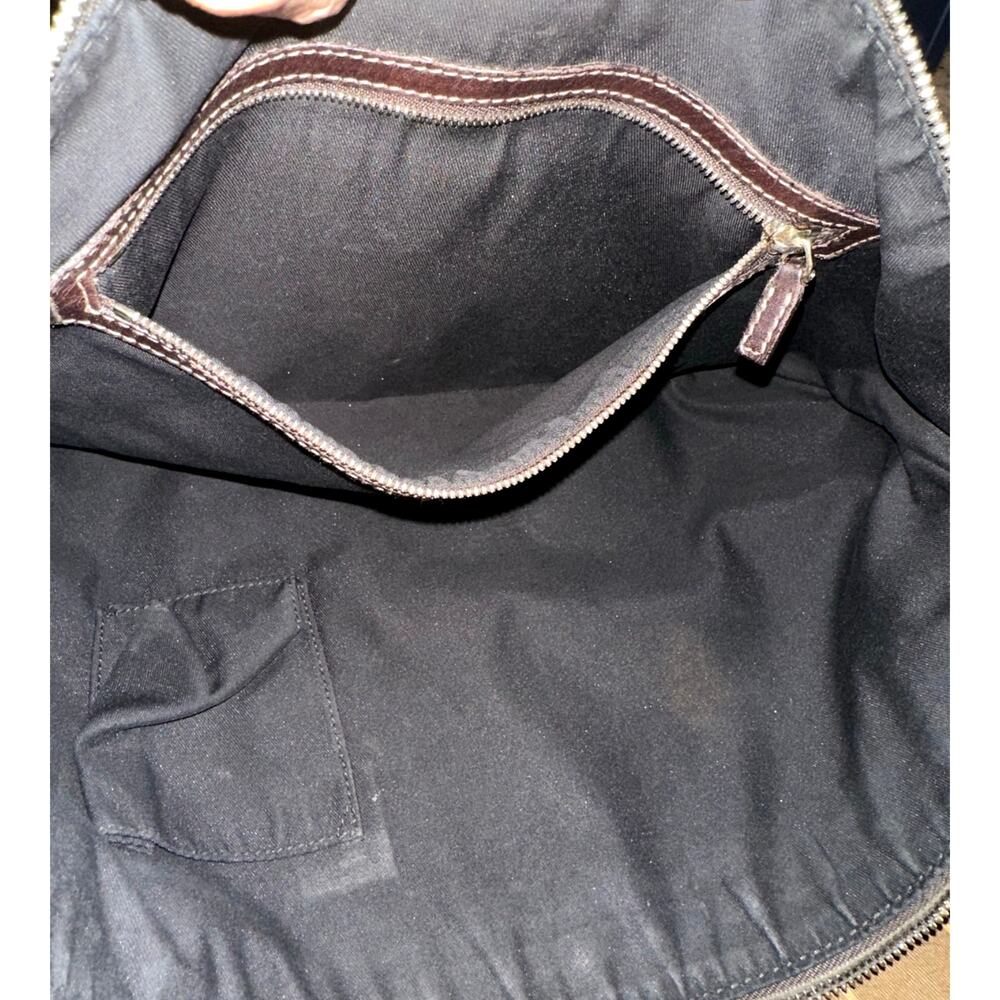 Rare vintage Gucci Half Moon bamboo Horsebit canvas & leather hobo brown black - Picture 12 of 17
